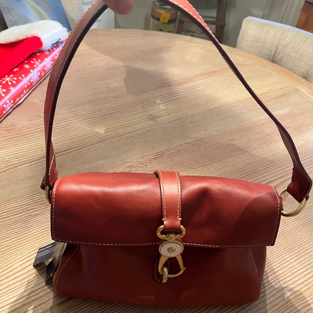 NWT Dooney & Bourke Libby Satchel with tags. Chestnut brown leather